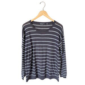 VINCE Scoop Neck Striped Sweater Cotton Pullover Knit Charcoal Gray Small GUC